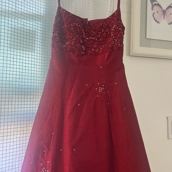 Vintage Red Gown with Beaded Bodice - Picture 2 of 5